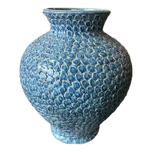 1990s Italian Hand-Painted Blue Ceramic Vase