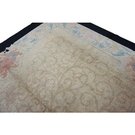 1920s Beige Geometric Antique Chinese Art Deco Carpet 9'2" X 11'9" Knotted Wool Rug For Sale - Image 4 of 9