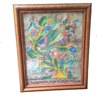 Framed Hand Painted Amate Mexican Folk Art For Sale