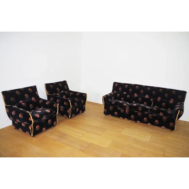 Flower chenille sofa, removable cover, 70s sofa: h85 x l204 x p80 armchair: h85 x l90 x p80