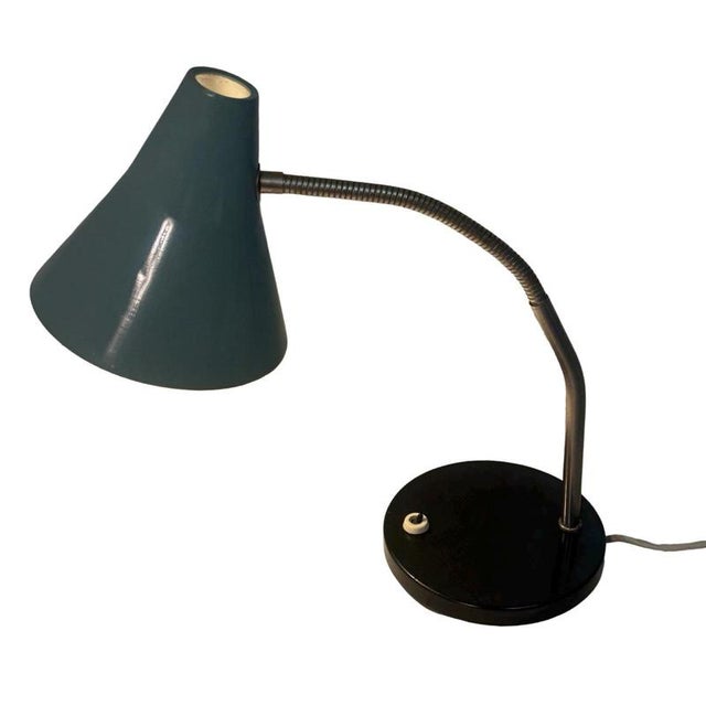 Vintage Black Gooseneck Desk Lamp with Blue-Grey Shade, 1970s For Sale - Image 4 of 11