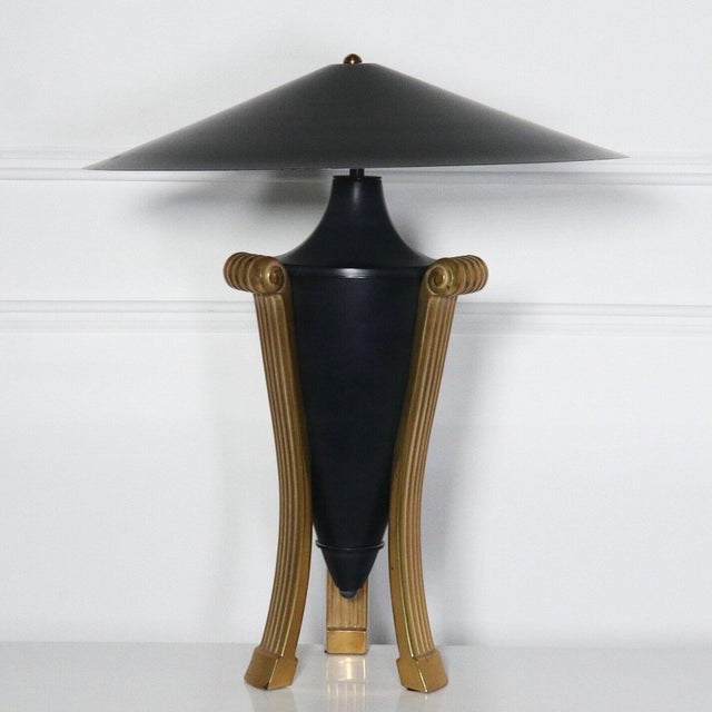 1990s Deco Michael Taylor Attributed Brass and Ebonized Urn Lamp with Metal Shade For Sale - Image 9 of 9