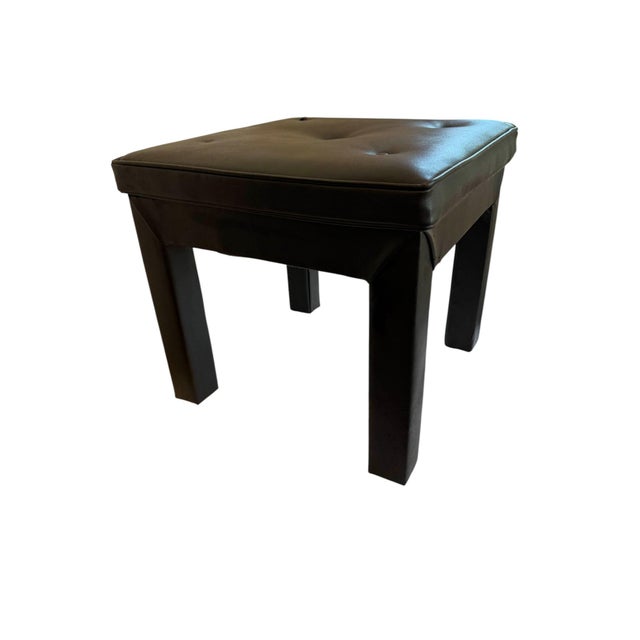 Mid 20th Century Faux Leather Black Parsons Style Stool For Sale - Image 4 of 12