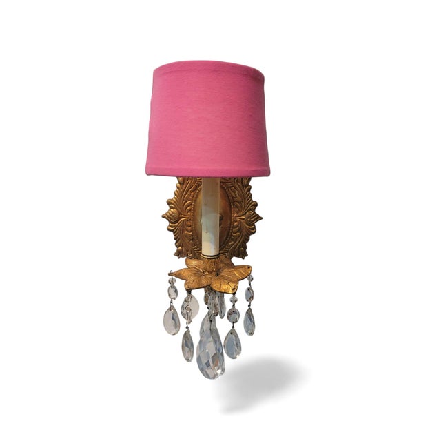 Shabby Chic Pink Shade Palm Beach Regency Style Wall Sconces, a Pair For Sale - Image 3 of 8