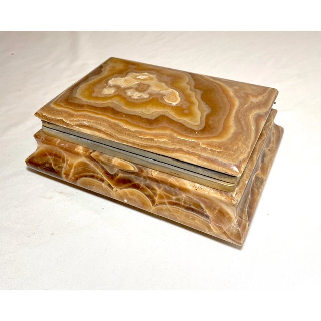 Abstract Vintage Handmade Brown Hard Stone Brass Bronze Jewelry Dresser Box Casket Jar For Sale - Image 3 of 11