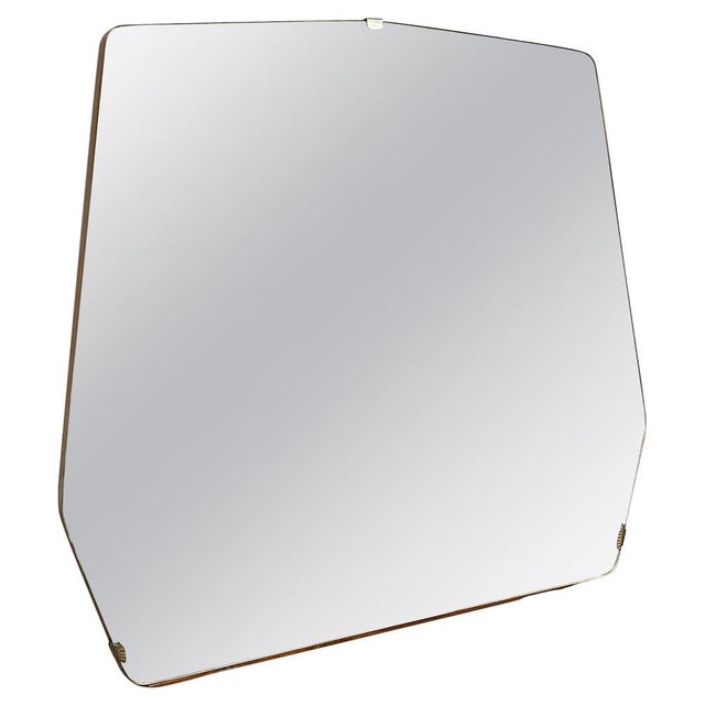 Mid-Century Modern Italian Geometric Wall Mirror in Brass and Wood, 1950s For Sale - Image 13 of 13