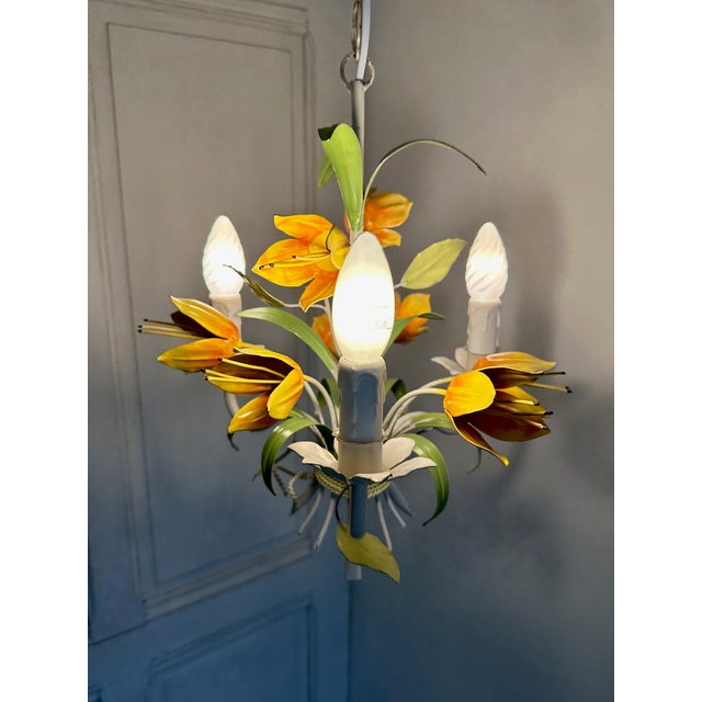 Vintage Tole Tulip Chandelier in Orange and Yellow Painted Steel, 1960s For Sale - Image 12 of 18