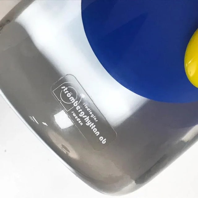 Blue and Yellow Glass Vase from Strömbergshyttan For Sale - Image 4 of 7