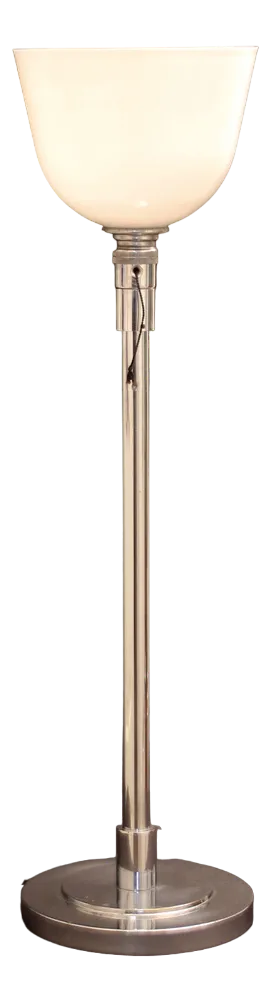 French Art Deco Opaline Glass Table Lamp in Chromed Metal from Mazda, 1930s