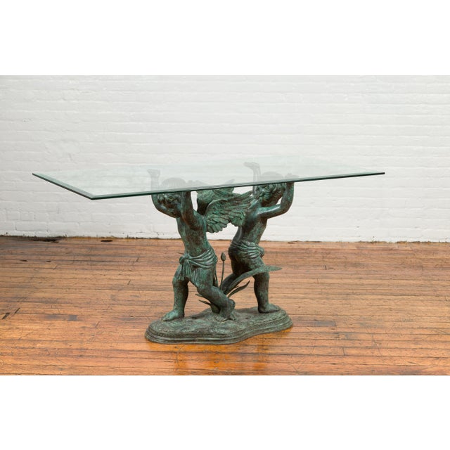 Early 21st Century Contemporary Greco-Roman Style Bronze Double Cherub Dining Table Base For Sale - Image 5 of 10