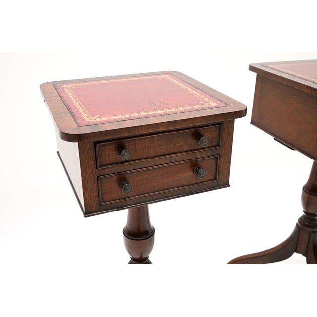 Brown Antique Georgian Leather Top Side Tables, 1930, Set of 2 For Sale - Image 8 of 11