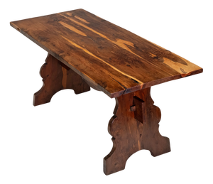 Vintage English Yew Wood Trestle Dining Table, 1960s