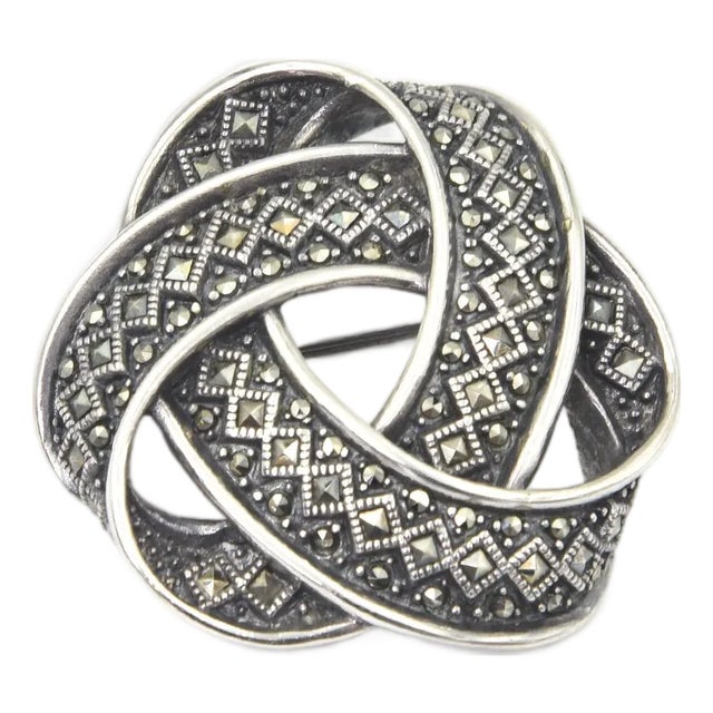 Mid 20th Century Sterling Silver Celtic Knot Brooch With Marcasite For Sale