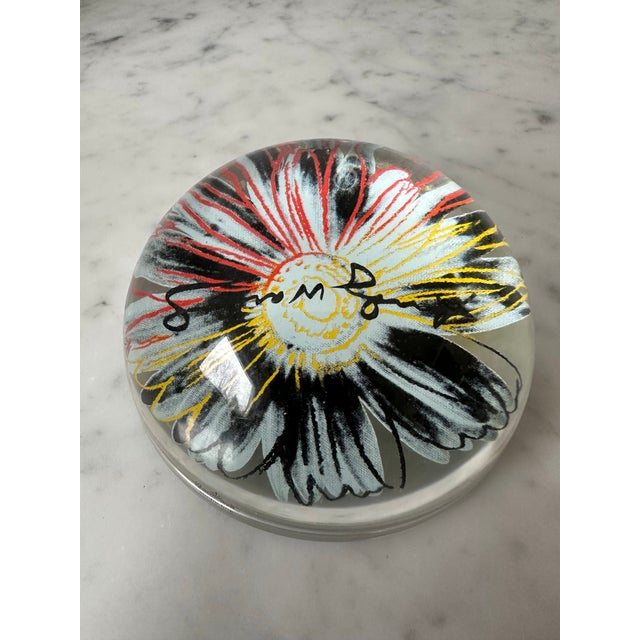 Contemporary Andy Warhol Rosenthal Daisies Black/Yellow/Red Paperweight 3.35”, 487g Orig Box For Sale - Image 3 of 8