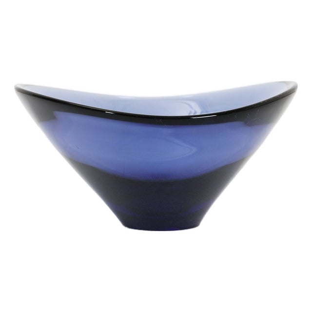 Handcrafted Blue Glass Fruit Bowl by Per Lütken for Holmegaard, 1960s For Sale