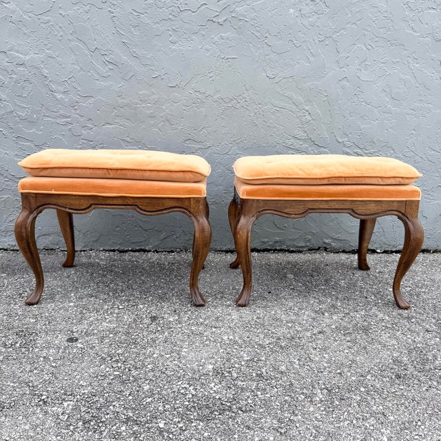 French Vintage Louis XV-style Tufted Footstools/Benches by Drexel Heritage For Sale - Image 3 of 8