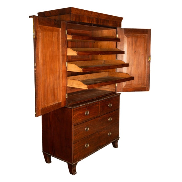 Antique 19thC Flame Mahogany Georgian Regency English Linen Press Chest 1800 For Sale In Portland, OR - Image 6 of 16