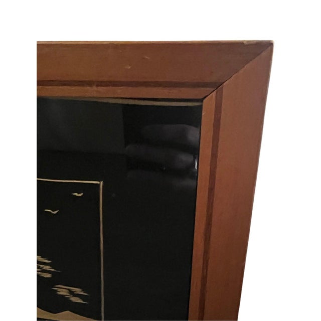 Mid 20th Century Vintage Framed Straw Marquetry Tropical Scene For Sale - Image 5 of 6