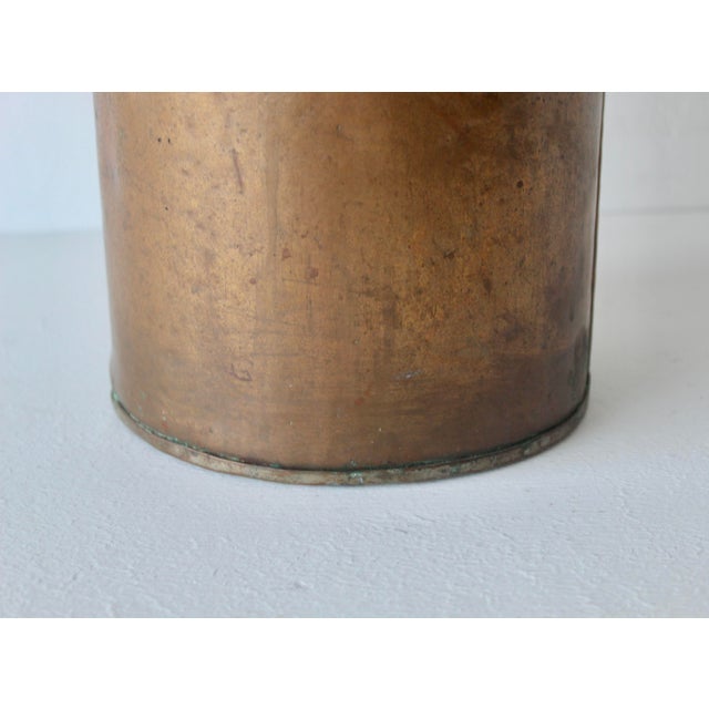 Copper American Arts and Crafts Style Riveted Cylindrical Copper Umbrella Stand Brass Hoop Handles Vintage For Sale - Image 8 of 14