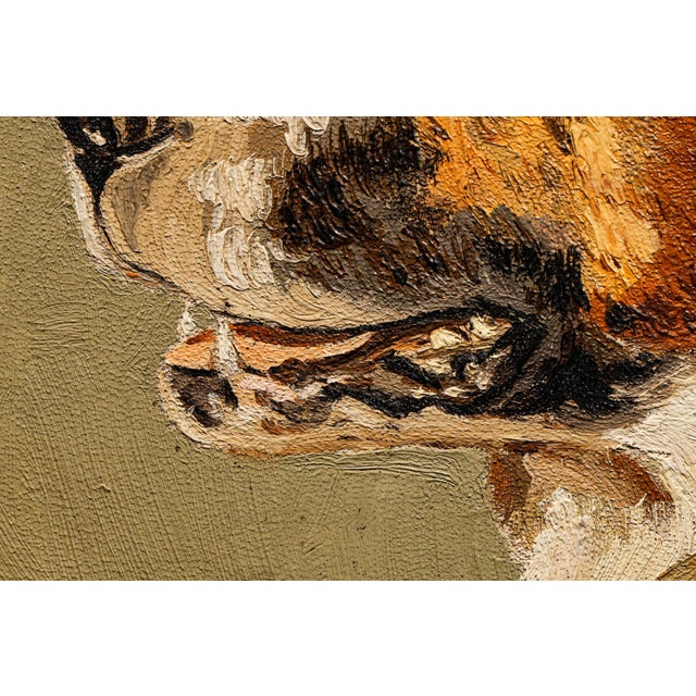 Wood Victorian Antique Oil Painting Portrait of Pet St. Bernard Dog Ornate Gold Frame For Sale - Image 7 of 12