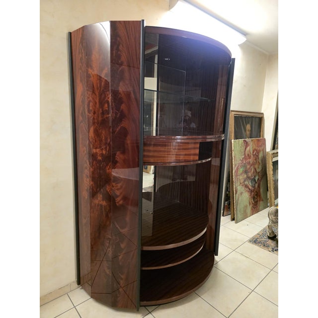 Mobile Bar Display Cabinet Refined display cabinet with sliding doors. Made in Italy in the 1990s. Wood covered in...