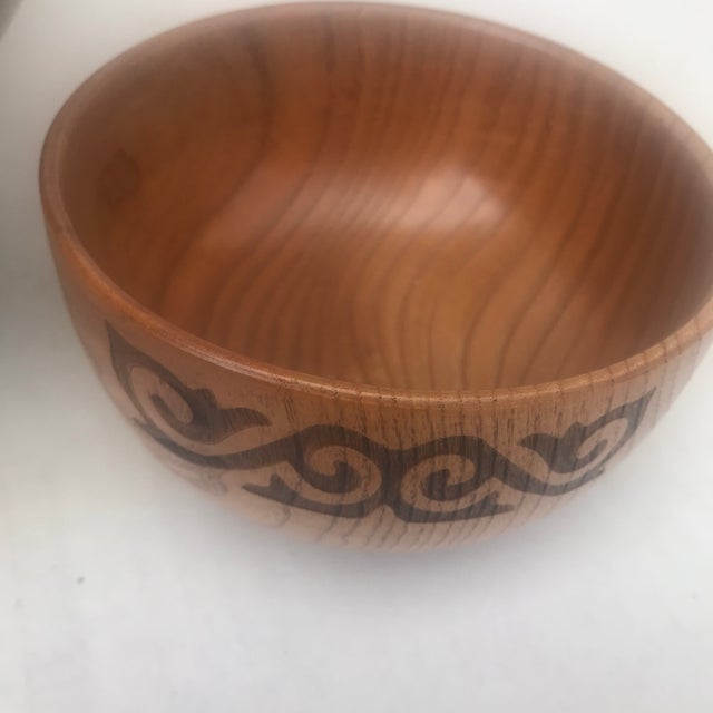 Vintage Wood Bowl Salad Serving Set For Sale - Image 12 of 13