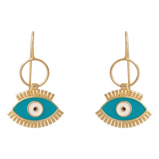 Protective Aura Turquoise Evil Eye Earrings, A Pair For Sale