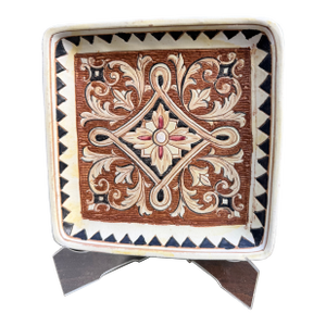 Mid 20th Century Italian Maiolica Sgraffito Square Tray Dish — Tuscan Folk Art