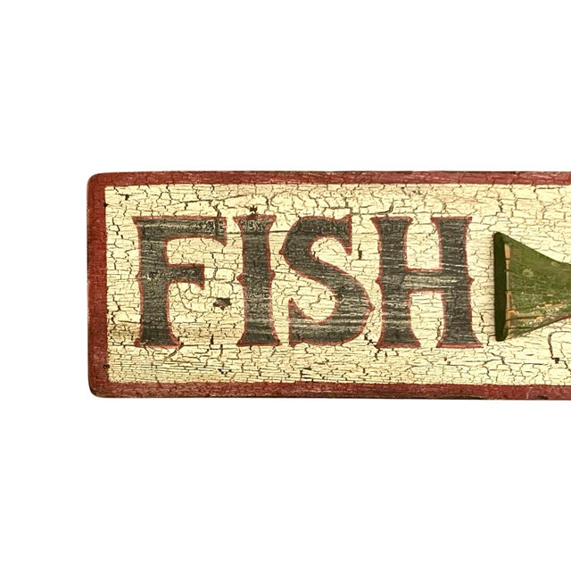 Late 20th Century Fishing Sign Large Wood With Trout 3d Design Cracked Paint Finish Vintage Cabin Decor For Sale - Image 4 of 8