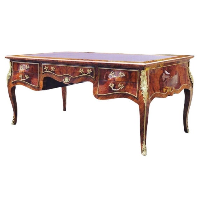 French Style Desk, Inlaid Kingswood with Brass Decoration, Very Impressive. For Sale - Image 17 of 17