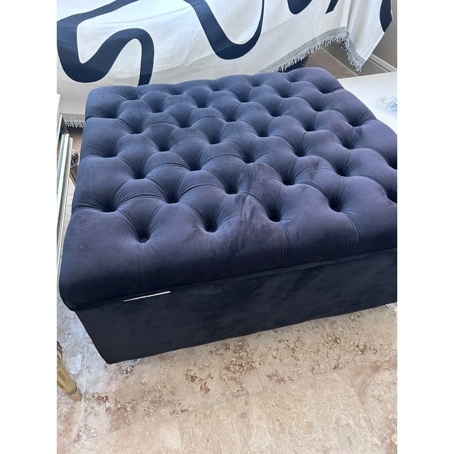 Baroque Upholstered Black Tufted Sofa & Ottoman For Sale - Image 3 of 6