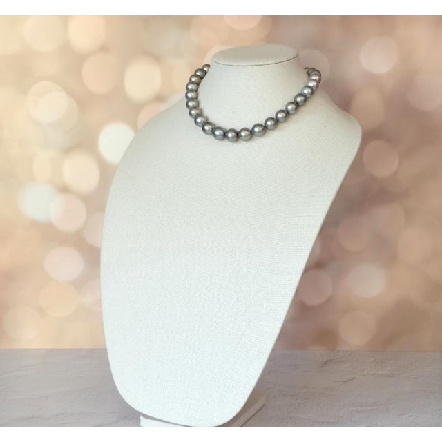 Metal Tahitian Black Pearl Necklace, South Sea Pearls, 14k White Gold Clasp, 17" For Sale - Image 7 of 14