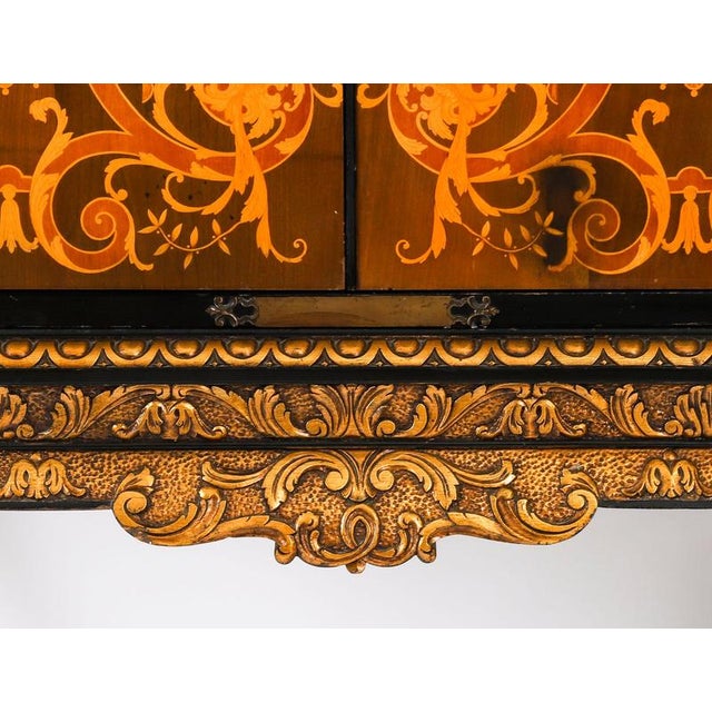 Antique Black Lacquered Marquetry Cocktail Cabinet on Stand, 1930s For Sale - Image 12 of 15