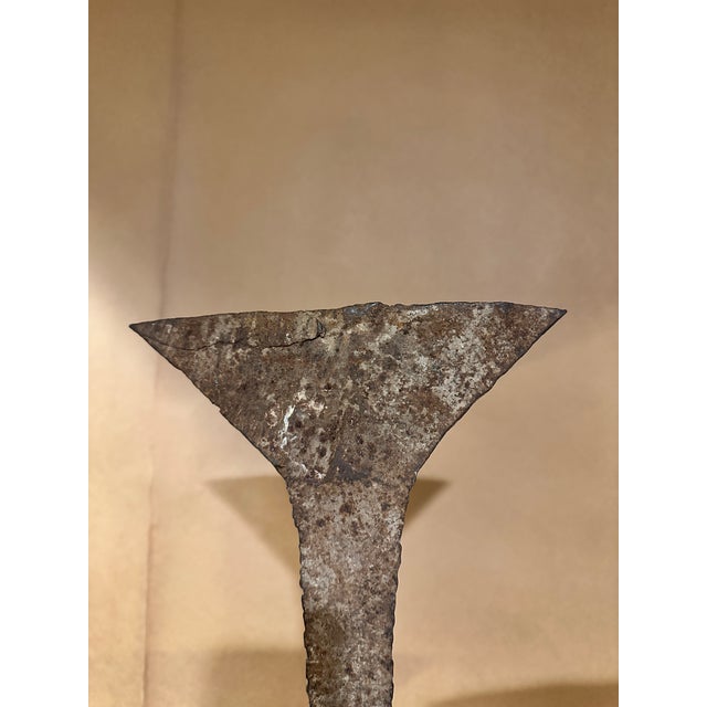 Metal Pair of Antique African Artifacts on Stand For Sale - Image 7 of 8