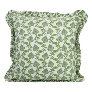 Fabdivine Artistic Block Print Frill Pillow Cover 22x22 Inch Thick Cotton White- Madhubala For Sale