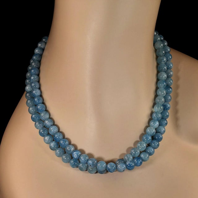 Metal Ajd 18 Inch Two Strand Medium Blue Aquamarine Necklace For Sale - Image 7 of 10