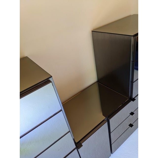 1980s Ello Gunmetal Stainless & Smoked Mirror Cabinet Set, Attributed For Sale - Image 14 of 15