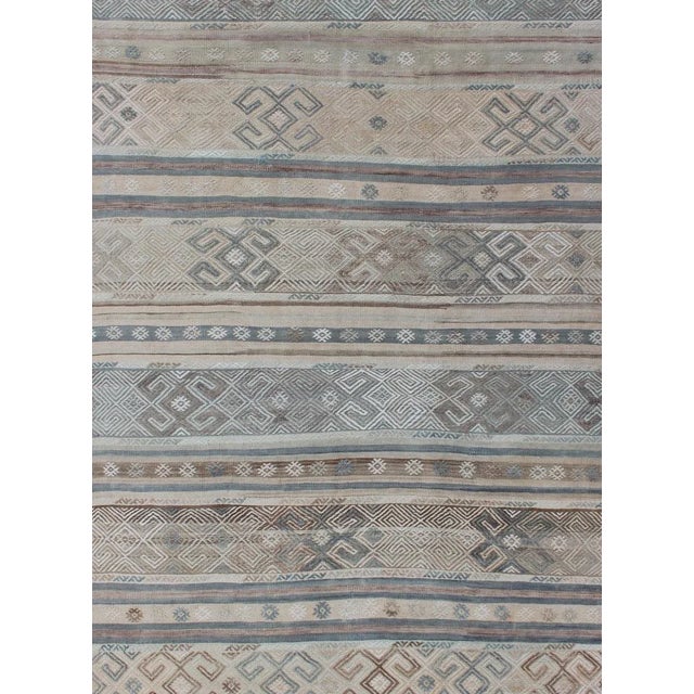 Modern Striped Hand Woven Turkish Vintage Kilim With Geometric Designs For Sale - Image 3 of 12