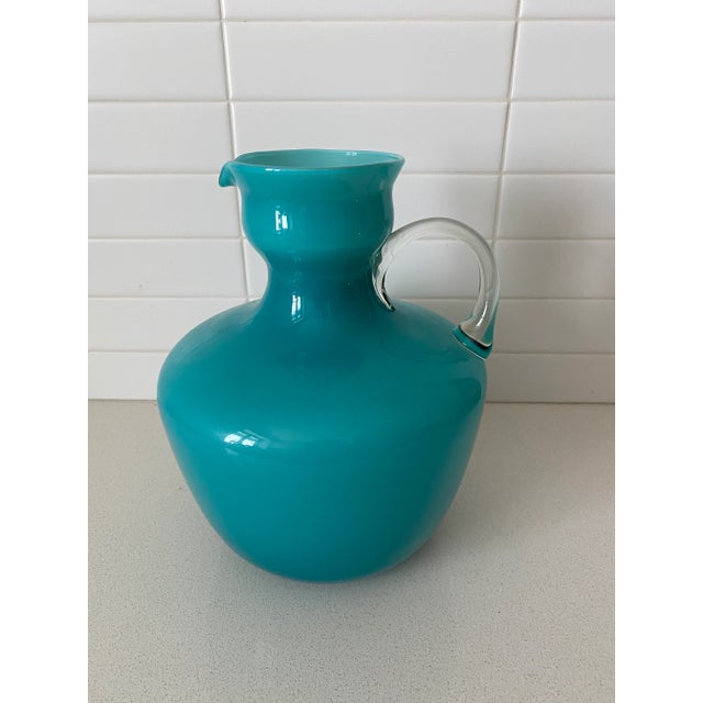 Mid-Century Italian Murano Cased Turquoise Glass Decorative Pitcher For Sale In Los Angeles - Image 6 of 6