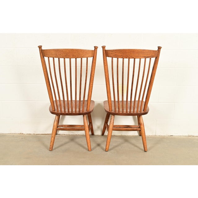 Stickley Style American Colonial Solid Oak Spindle Back Windsor Dining Chairs, Set of Four For Sale - Image 11 of 12