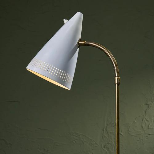 Adjustable '7070' Floor Lamp by Falkenbergs Belysning with Brass Details and Perforated Shade, Sweden For Sale - Image 9 of 12