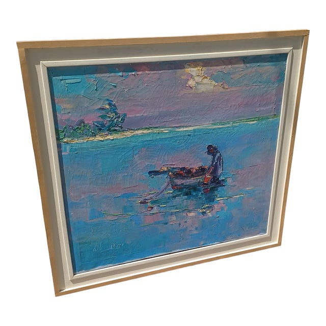 Vintage Oil on Canvas Impressionism Painting of Man at Sea For Sale