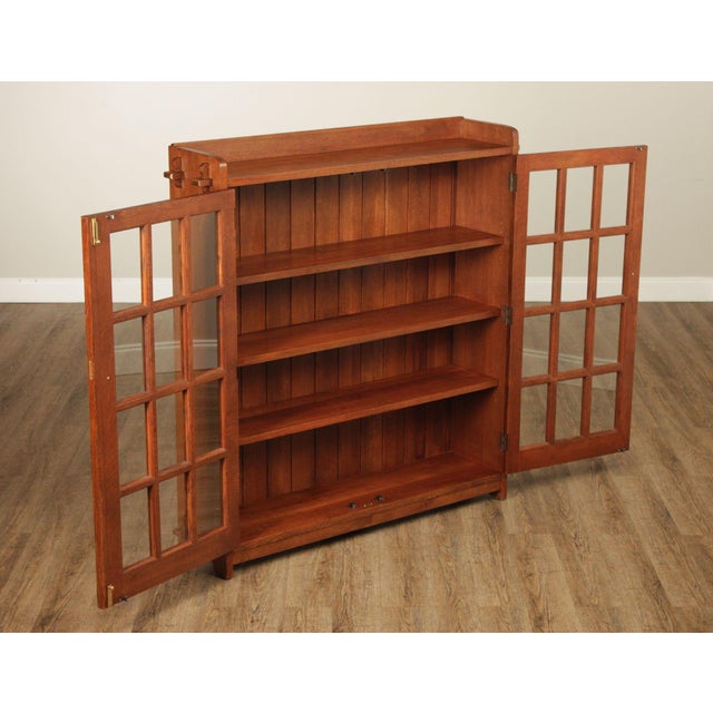 High Quality American Made Stickley Mission Collection Bookcase. Constructed From Quarter Sawn Oak With Mullioned Glass...