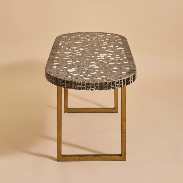 French Mosaic Coffee Table with Brass Base, 1960s For Sale - Image 9 of 13