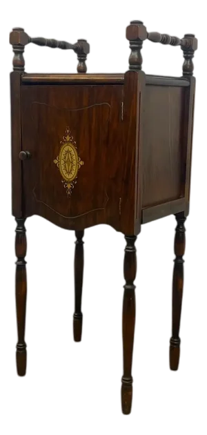 Likely Antique Edwardian Inlaid Possibly Mahogany Smoking Cabinet With Copper Interior
