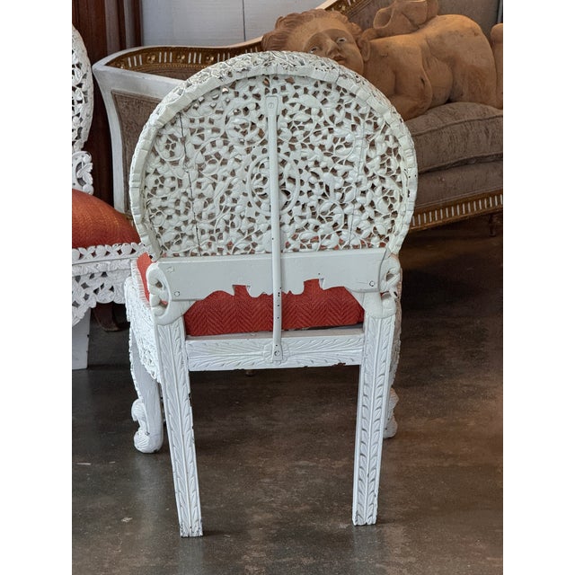 Late 19th Century Pair of Painted White Burmese Carved Side Chairs For Sale - Image 14 of 14