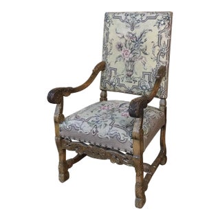19th Century French Louis XIII Needlepoint Armchair For Sale