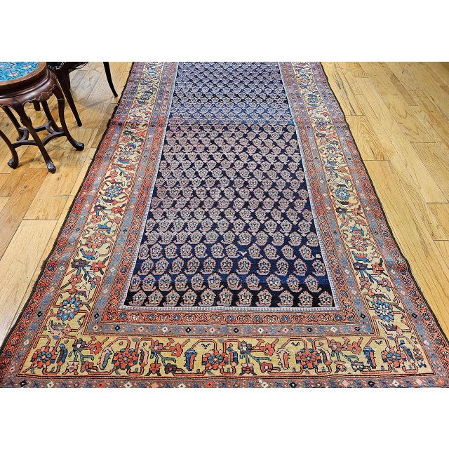 Antique Persian Malayer Gallery Rug, Hand-Knotted Wool, Paisley Pattern, 6x11, Navy & Saffron Yellow For Sale - Image 11 of 18