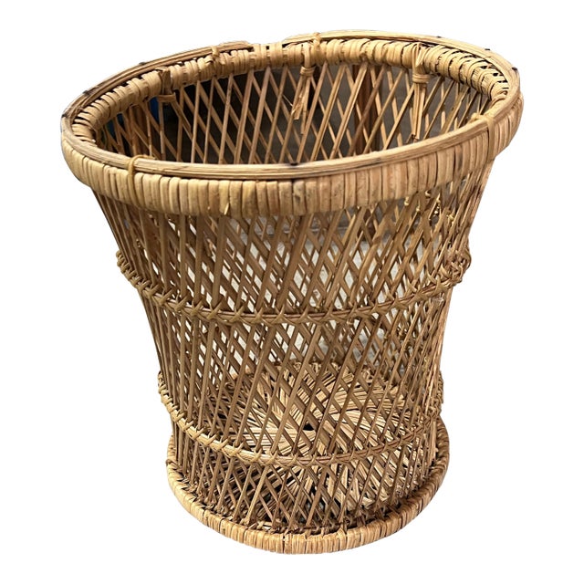 1970s Small Wicker Hand Woven Basket For Sale