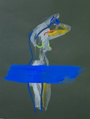 Hidden From View #7 Gesture Figurative Mixed Media Painting on Paper